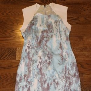 Tahari Blue/Grey Dress with Leather Detail, 4